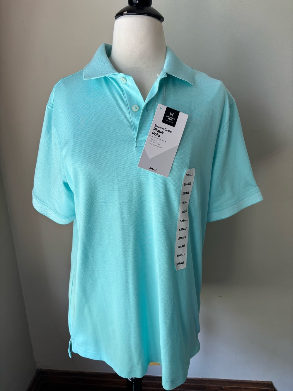Croft Barrow NWT Men's Stretch Cotton Pique Polo Shirt - Light Aqua Small